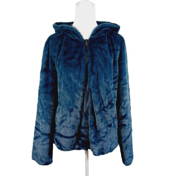 G.I.L.I. Jackets & Blazers - Gili, Deep Teal Faux Fur Hooded Jacket, Size Large, Zip Front, Cozy, Soft & Warm